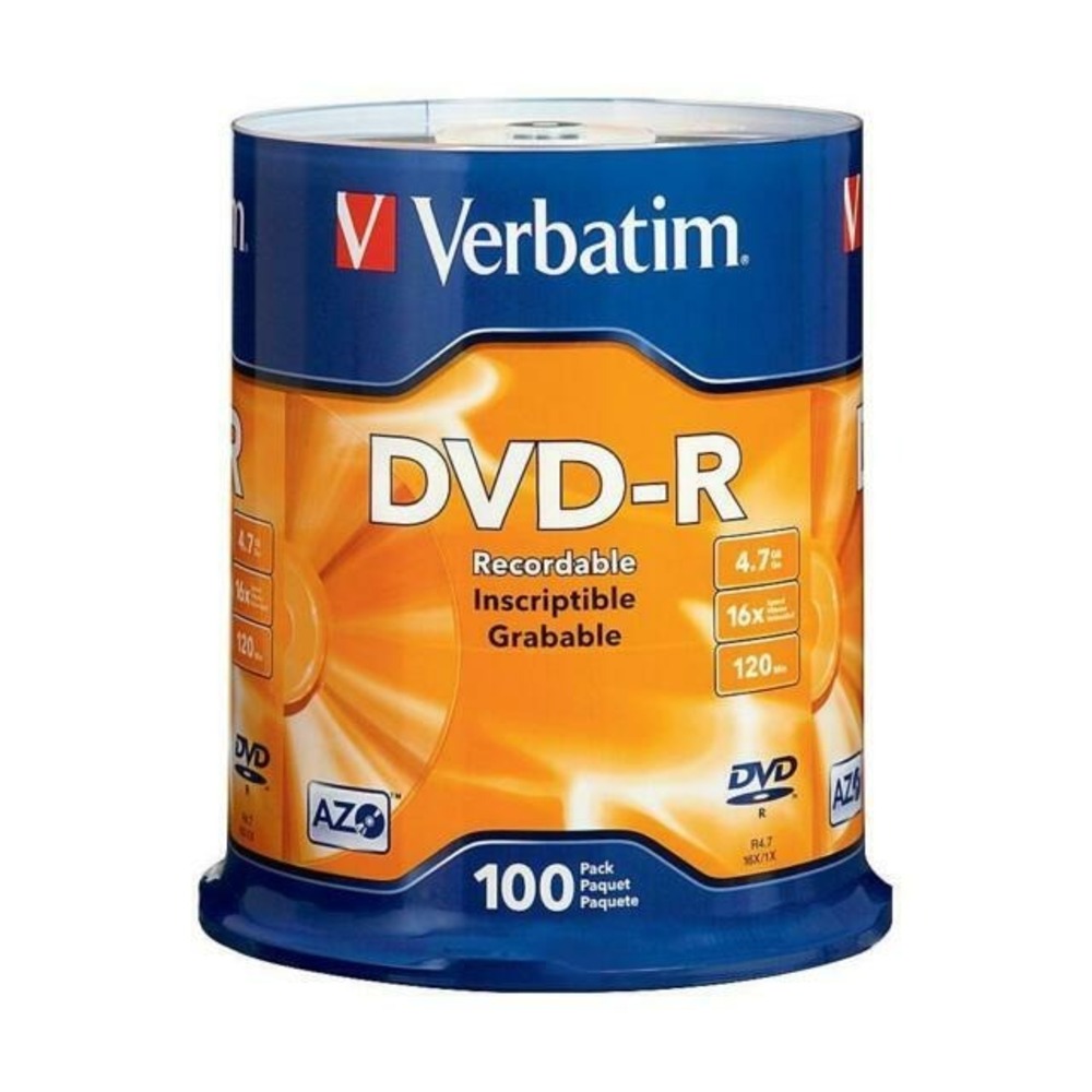Verbatim AZO DVD-R 16x Speed 4.7GB 120 Min: 100 Pack (95102)  NEW in packaging